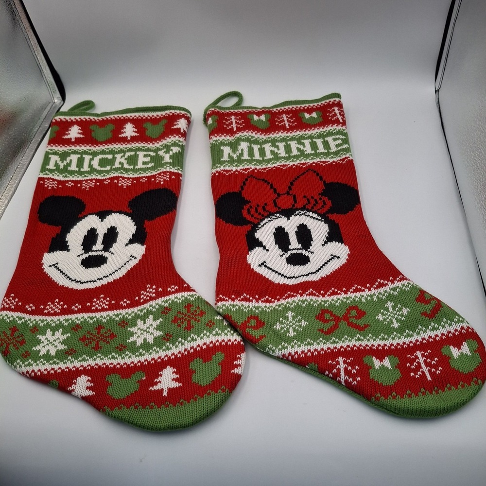 Disney Mickey Mouse & Minnie Mouse Knit Sweater Christmas Stocking 18"
